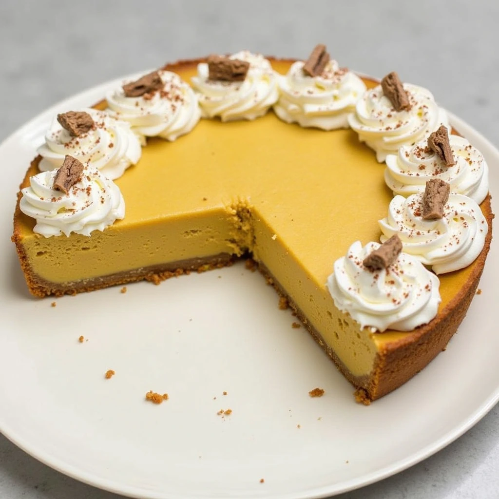 A slice of Milk Bar Pumpkin Pie Cake layered with creamy frosting, pumpkin spice filling, and garnished with crumbles on a festive plate.